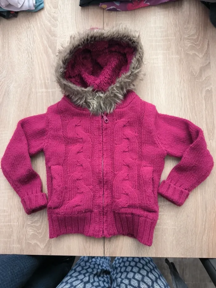 Veste laine à fourrure rose