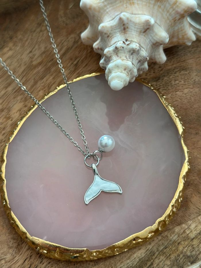Collier queue de sirène argentée & perle d’eau douce naturelle – Neuf - photo numéro 2