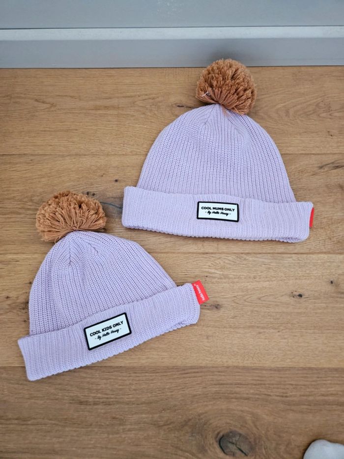 Lot de 2 bonnets mauve mère fille - photo numéro 2