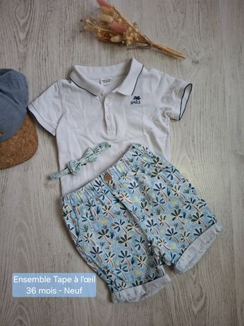Lot/ensemble bébé garçon blanc/bleu cérémonie été Tape à l’œil/TAO - 36 mois Neuf