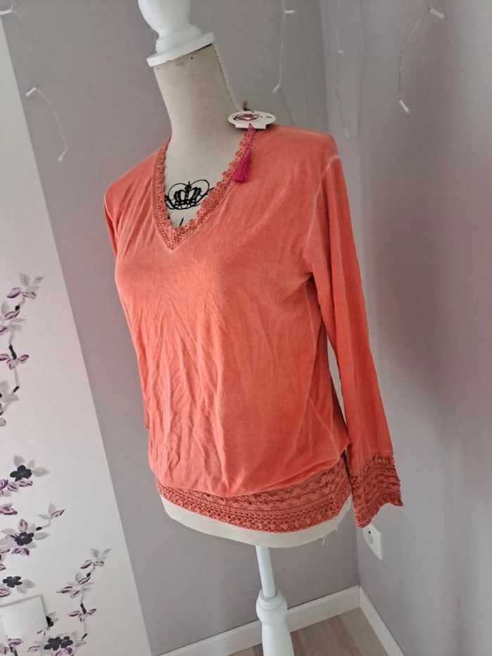 Top tunique manches longues corail Pink planet. Taille 1 - photo numéro 3