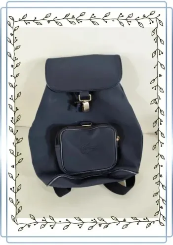 Sac à dos bleu marine lacoste vintage, bon état mais quelques marques d'usures, 26x26cm