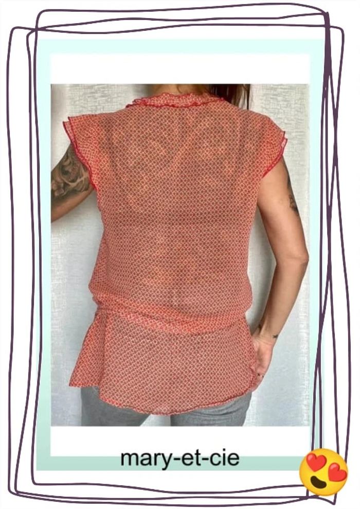 SOLDÉ - Blouse longue légère manches courtes, avec ceinture taille 44 - photo numéro 5