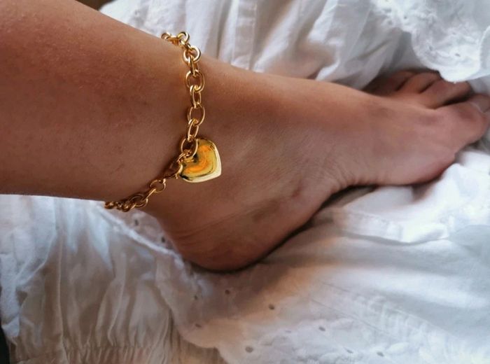 A12 bracelet gourmette coeur chevillere doré or tendance réglable - photo numéro 3