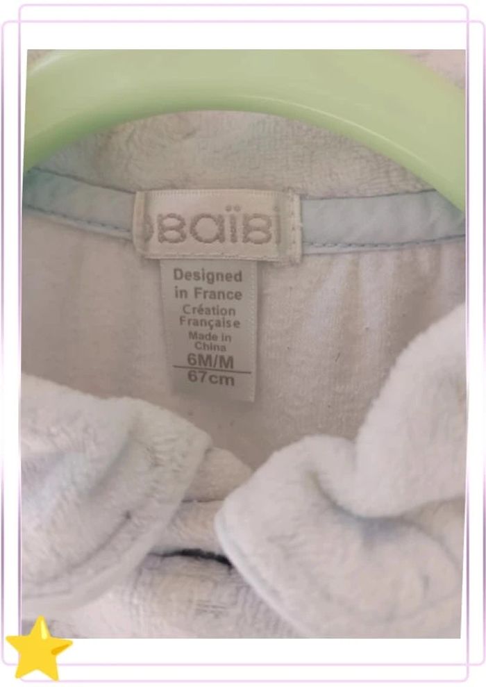 Pyjama velours bleu clair Obaibi 6mois 67cm - photo numéro 4