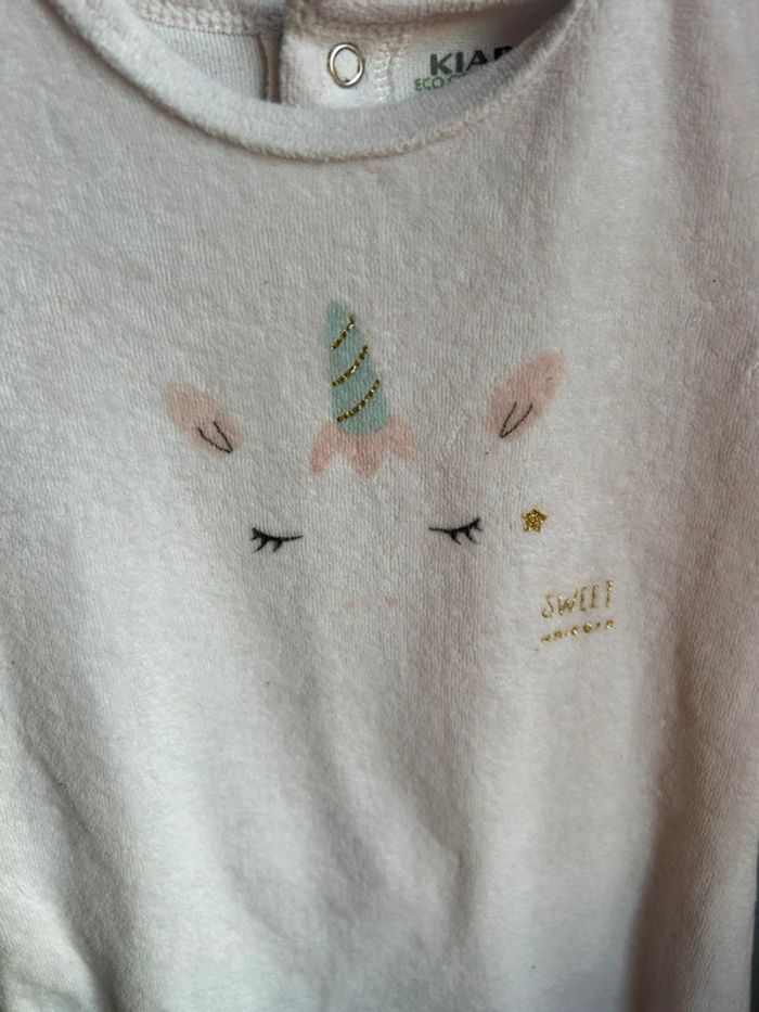 Pyjama licorne, velours , rose pale, kiabi, 6 mois - photo numéro 2