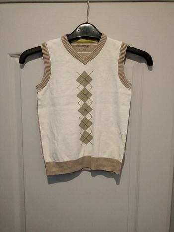 Pull sans manches beige /blanc 8ans