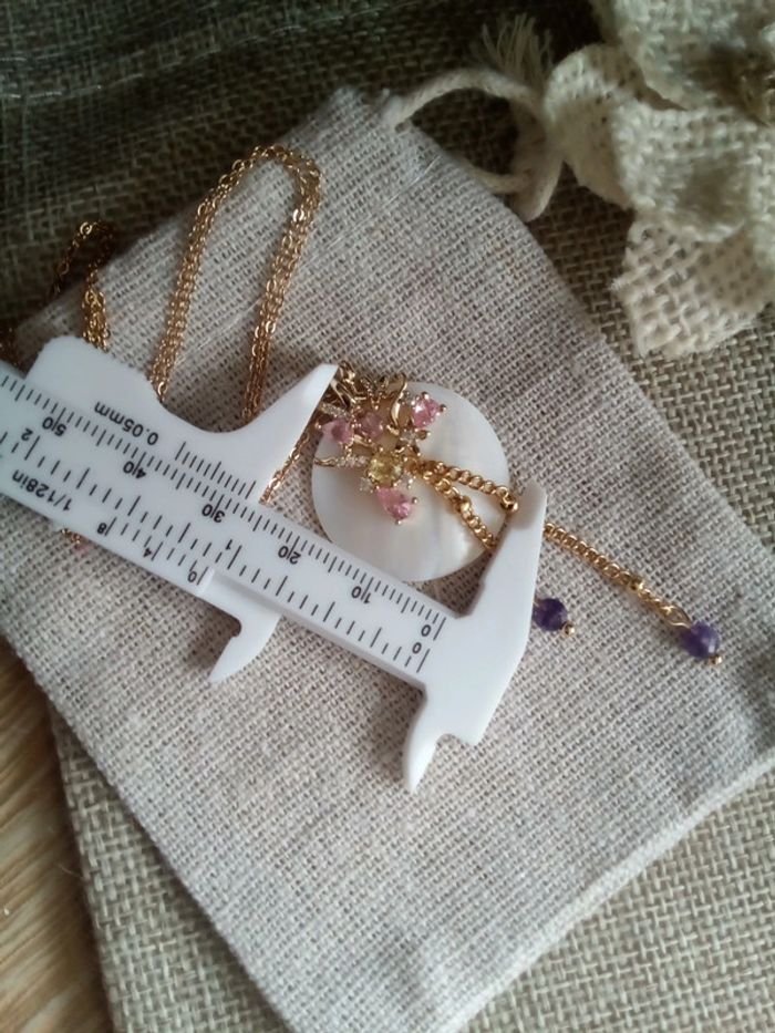 Collier pendentif fleurs n'a'c'r'e et pierres d'améthyste - photo numéro 3