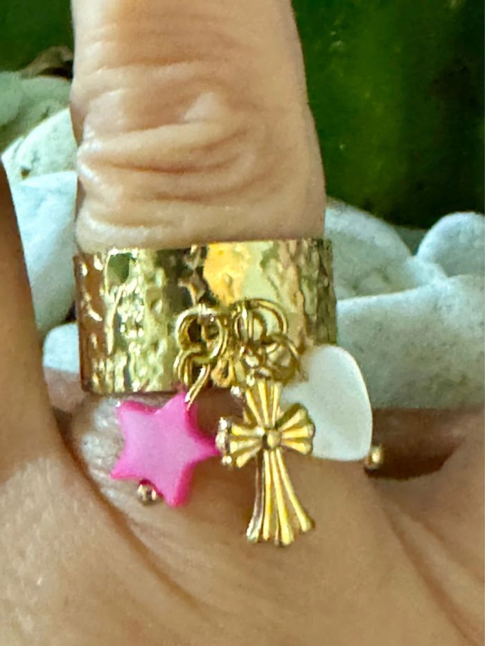 Bague mile Mila cœur nacré blanc étoile nacré rose croix acier inoxydable or