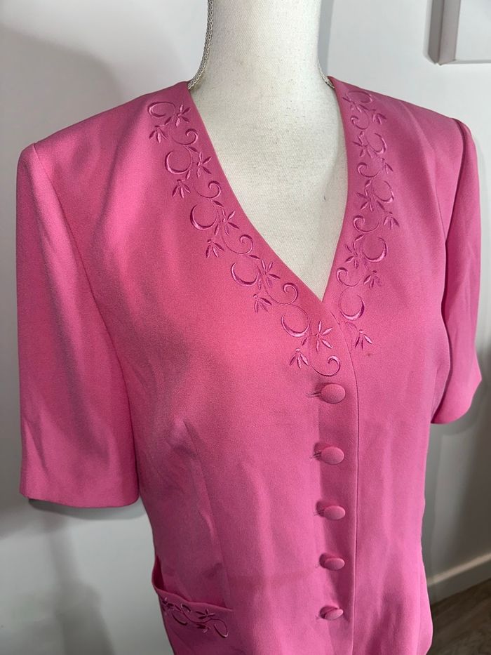 Blazer chemise broderies rose Vintage T42/44 XL/XXL - photo numéro 3