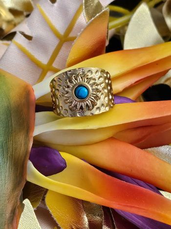 Bague en acier inoxydable avec pierre turquoise mélangée