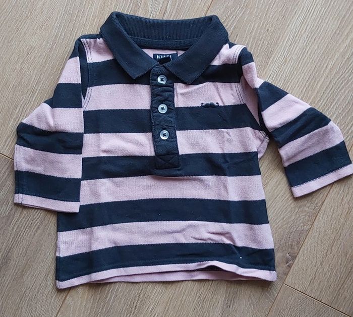 Polo rayé bleu et rose
