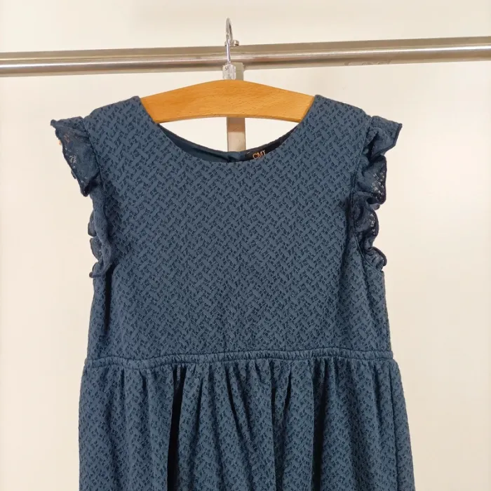 Robe bleue fille 8 ans CMT Collection, sans manches, volantée et texturée A1111 - photo numéro 2