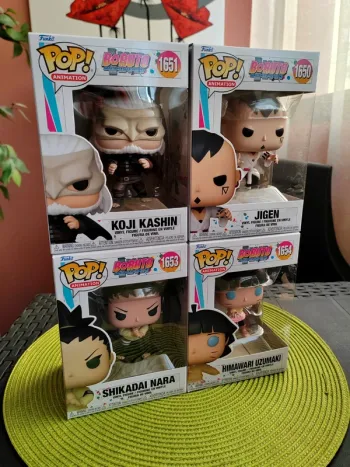 Lot de 4 figurines Funko Pop / Naruto, Boruto, Shikadai nara, Koji, Jigen, Himawari Uzumaki