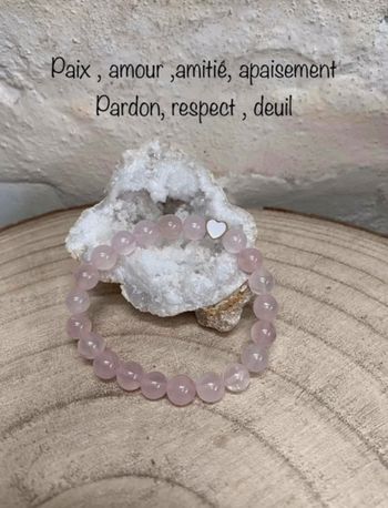 Bracelet quartz rose et cœur 18 cm , lithothérapie