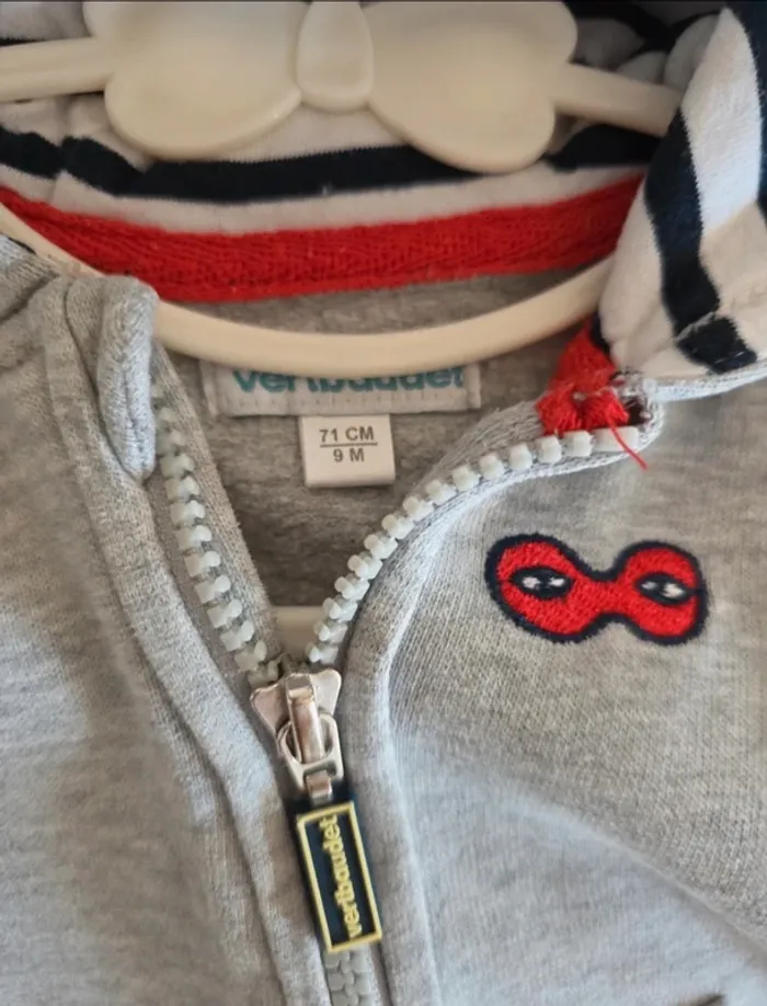 Combinaison bébé grise avec capuche et motifs brodés – 9 mois - photo numéro 3