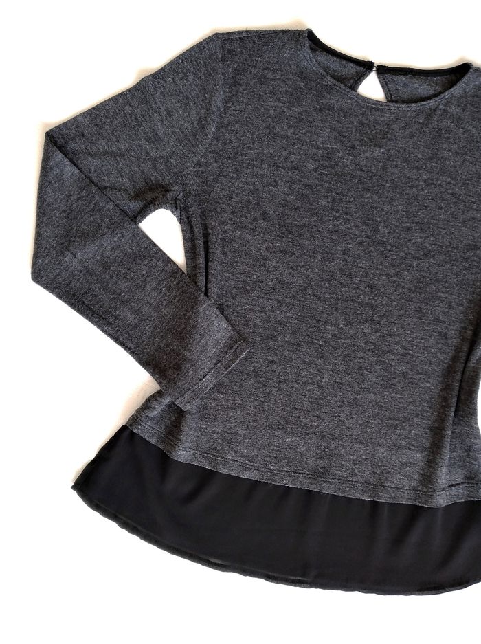 Pull gris à empiècement voile noir - Camaïeu - photo numéro 2