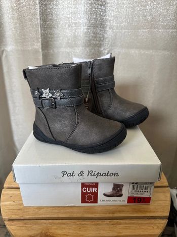 Bottines fille Pat & Ripaton – cuir gris – Taille 22 – Neuves