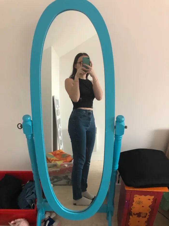 Jean slim taille haute bleu - photo numéro 2