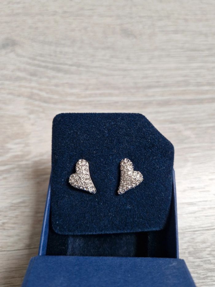 Magnifiques boucles d'oreille neuves Swarovski cœur pavé argent - photo numéro 2