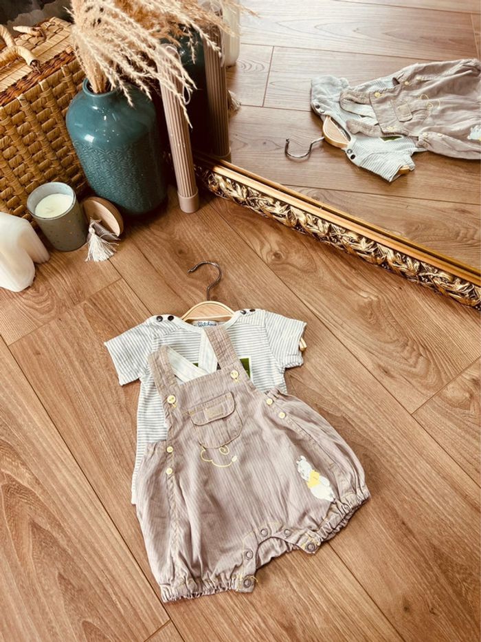 Taille 1 mois ensemble été garçon Kiabi marron clair * Winnie * 💙