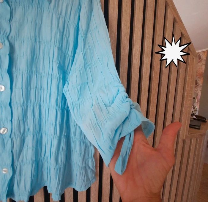 Chemise bleue tissu gaufré vintage T 40 - photo numéro 3