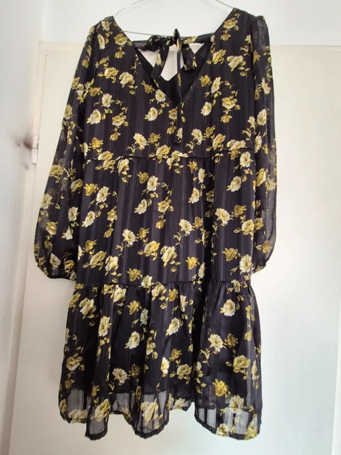 Robe fluide fleurie noire et or Senes M / L - photo numéro 8