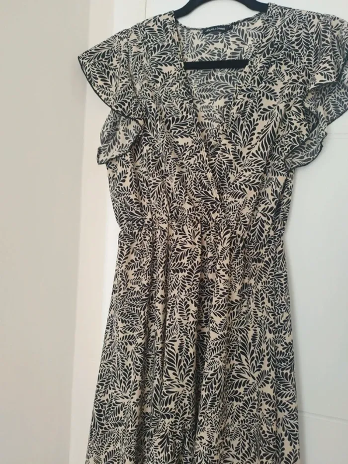 Robe d'été longue beige et noir + fil doré - Taille S - photo numéro 3