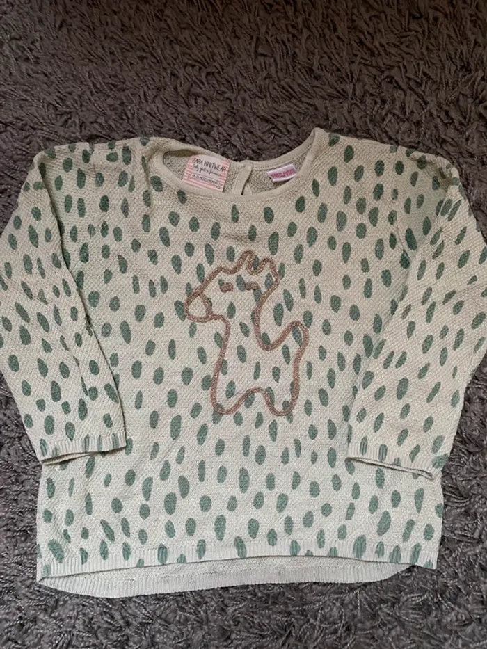 Pull vert pois léger Renne Noël Zara 18-24m