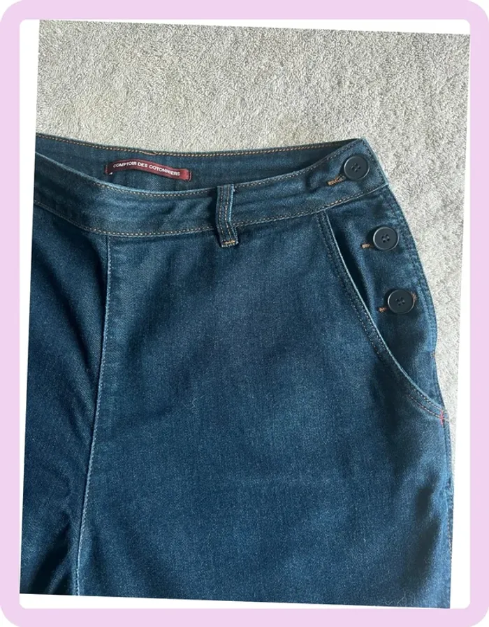 Jean foncé Comptoir des Cotonniers – Taille 42 / XL, boutons côtés, poches & anneaux ceinture - photo numéro 2