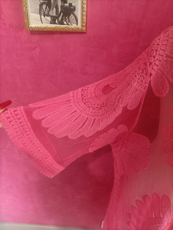 Gilet/kimono femme rose à manches courtes style bohème - photo numéro 5