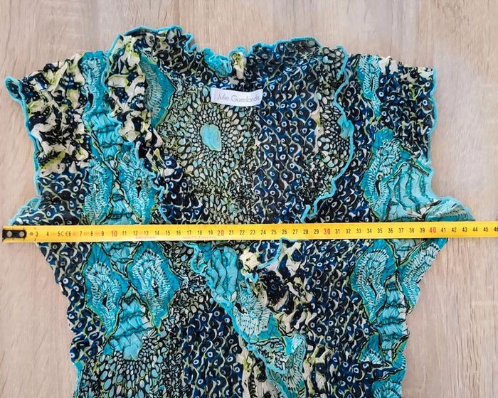 Blouse manches courtes à motifs bleu marine turquoise et vert anis Julie Guerlande Taille 1 ou 34 - photo numéro 9