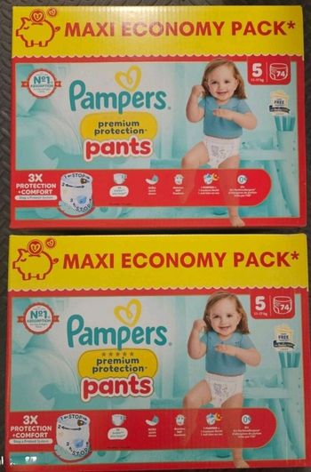 2 cartons de couches culottes pampers premium taille 5