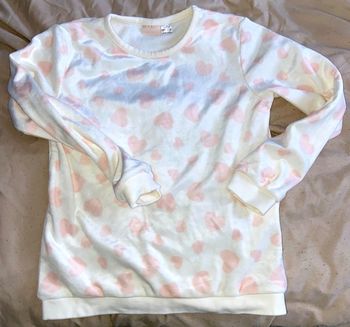 Pull velours crème rose coeur 6/8 ans neuf