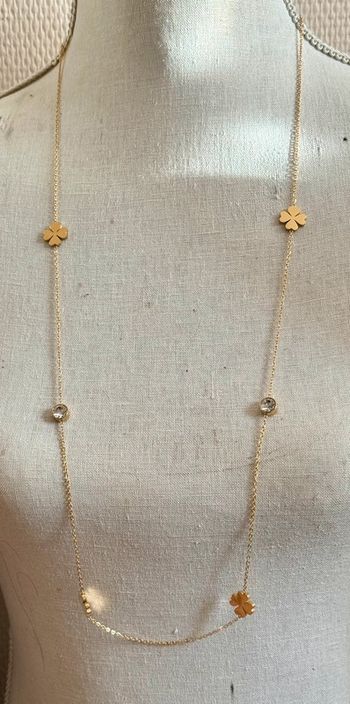 Sautoir réglable acier inoxydable or trèfles cristaux