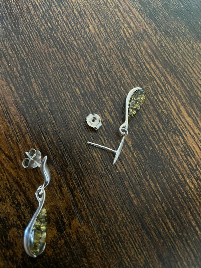 Boucle d’oreilles gouttes vert paillette et argenté en argent 925 - photo numéro 4