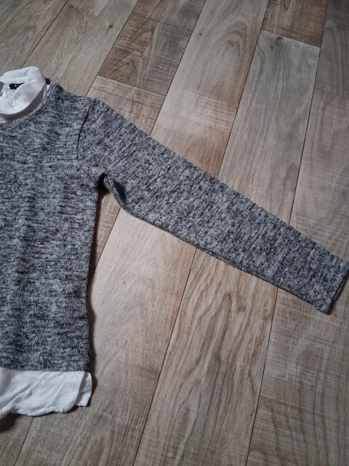 Pull fille effe 2en1 gris chiné et blanc 4 ans - photo numéro 4