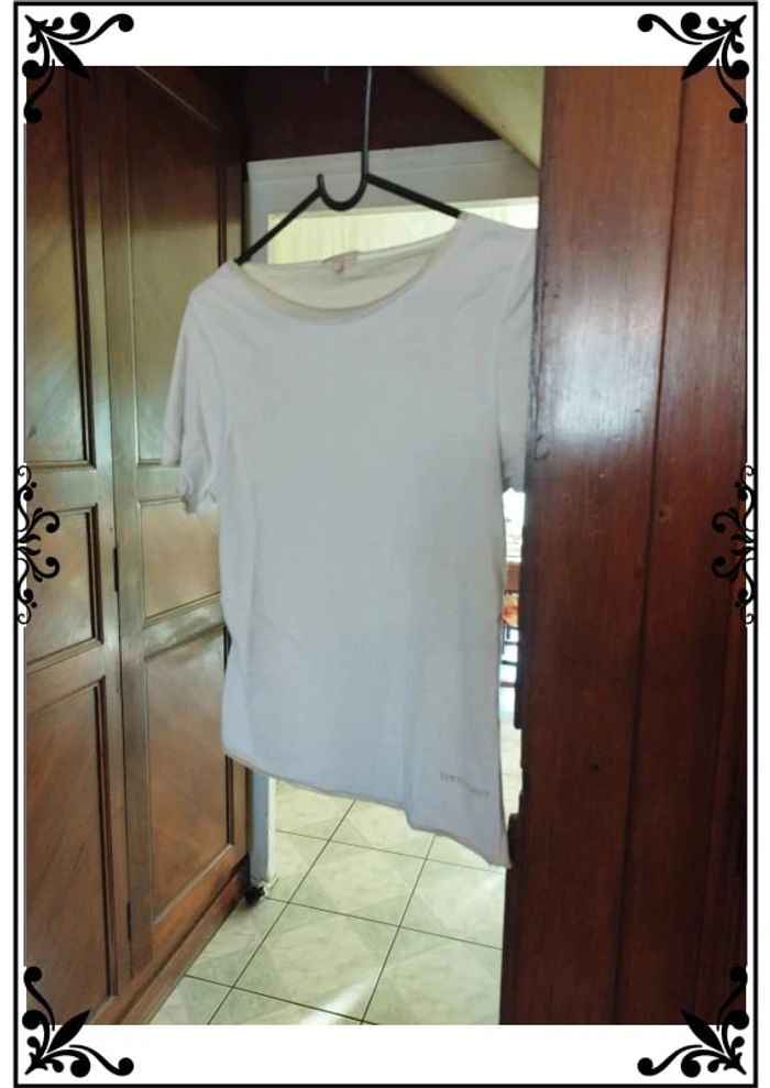 T-shirt blanc col rond beige taille M/38