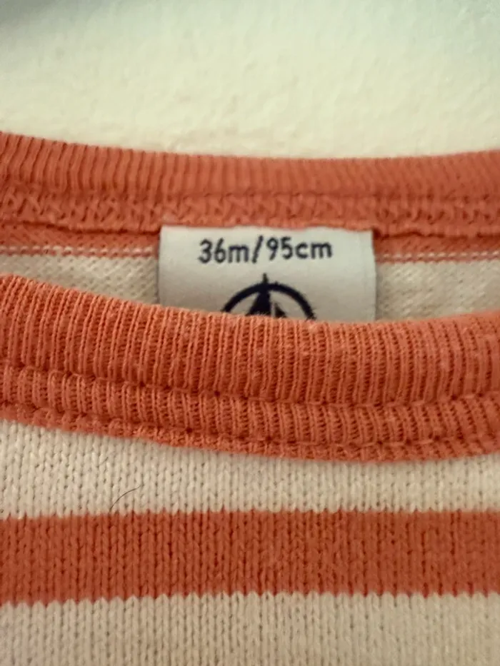 Petit Bateau - Marinière Blanche & Corail Taille 36 mois/95 cm - photo numéro 4