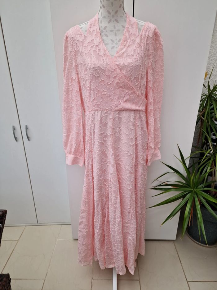 Robe Longue Dentelles Fleurs Rose Poudre - photo numéro 2