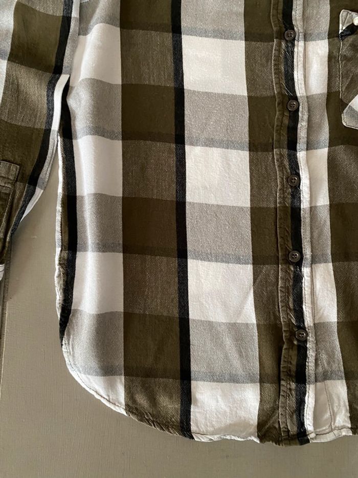 Chemise Zara blanche et kaki à gros carreaux manches longues taille S - photo numéro 12