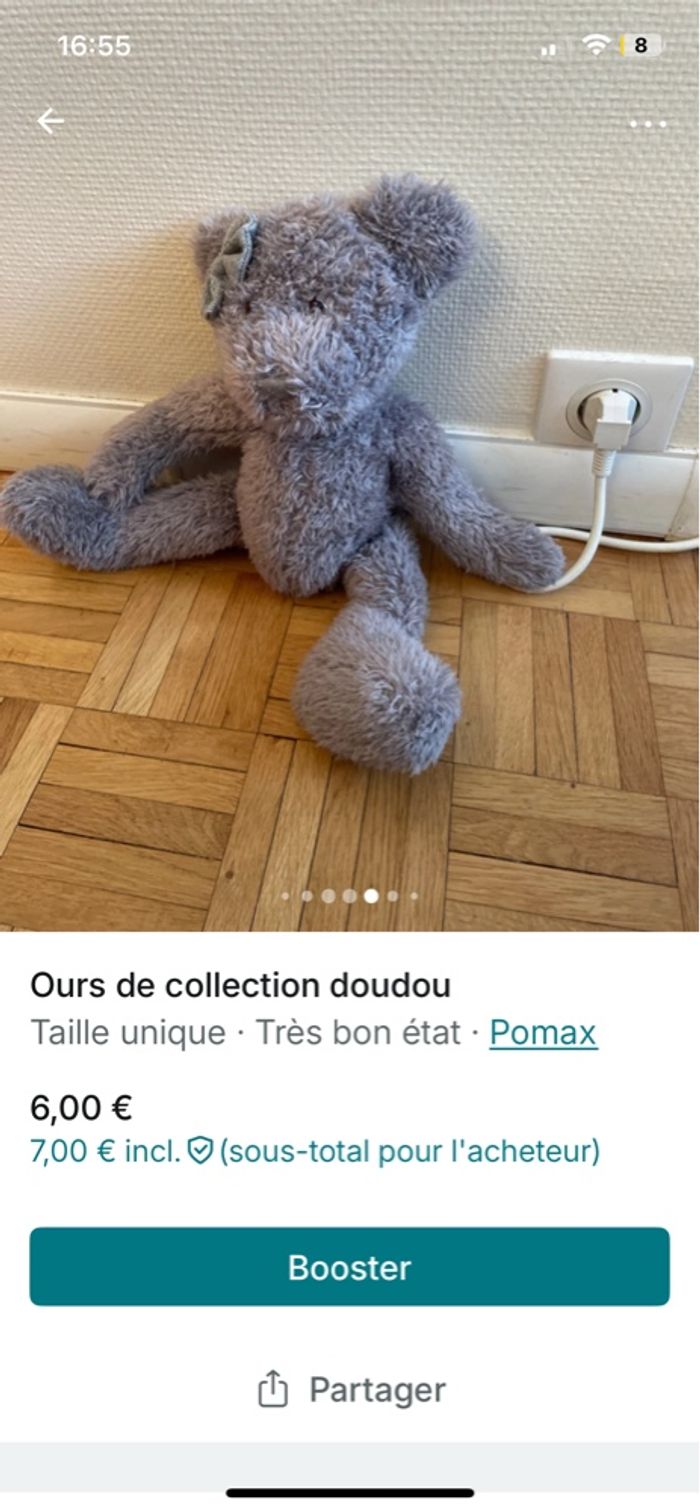 Peluche ours collection gris pomax - photo numéro 2