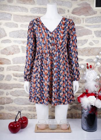 Robe manches longues bouffantes poème de feuilles multicolore Femme T 54 marque Boohoo 🌺 