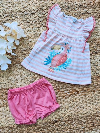 Ensemble été fille short et tee-shirt toucan 6 mois