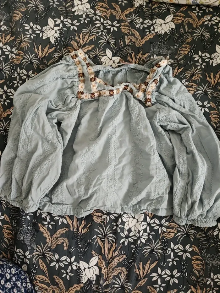 Blouse Manches longues Zara 104cm bleue brodée