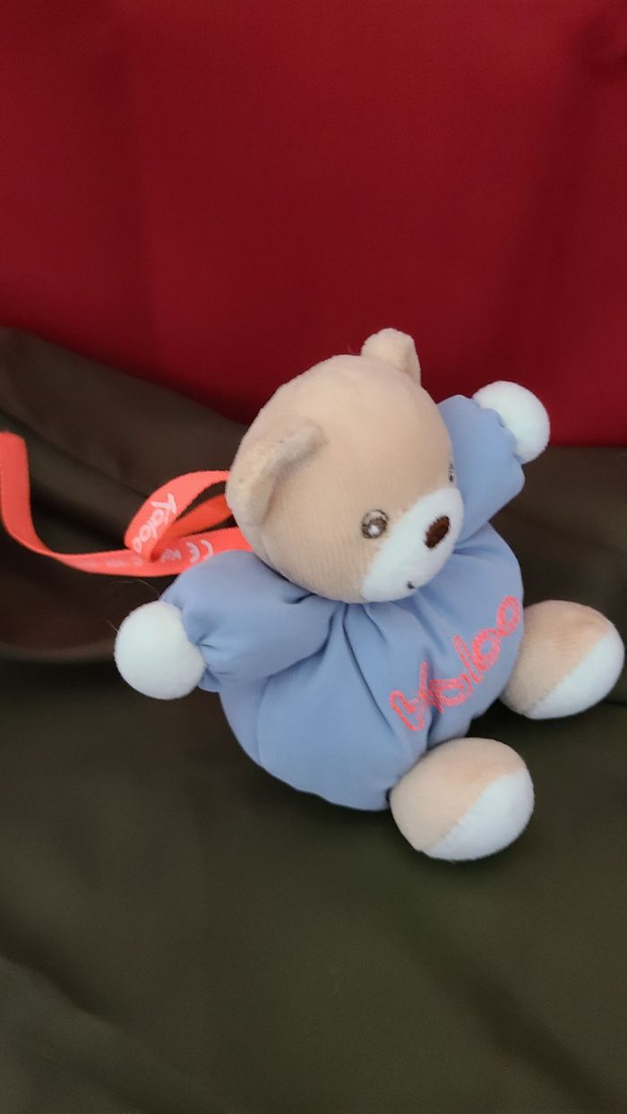 DOUDOU PELUCHE BOULE KALOO PETIT OURS BLEU ORANGE FLUO 10 CM - photo numéro 5