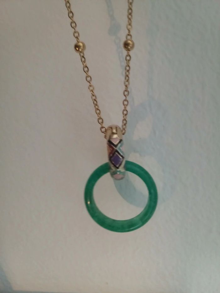 Collier anneau pierre agate verte - photo numéro 2