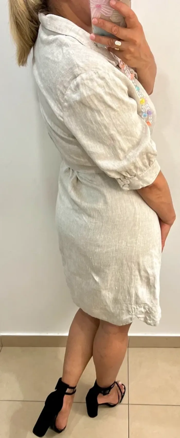 Robe En Lin Avec Ceinture Claudie Pierlot Taille 36-38 - photo numéro 7