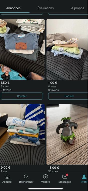 Multiples article bébé en vente sur Vinted. Si un lot vous intéresse, faites-moi le savoir je vous le fais sur ce site.