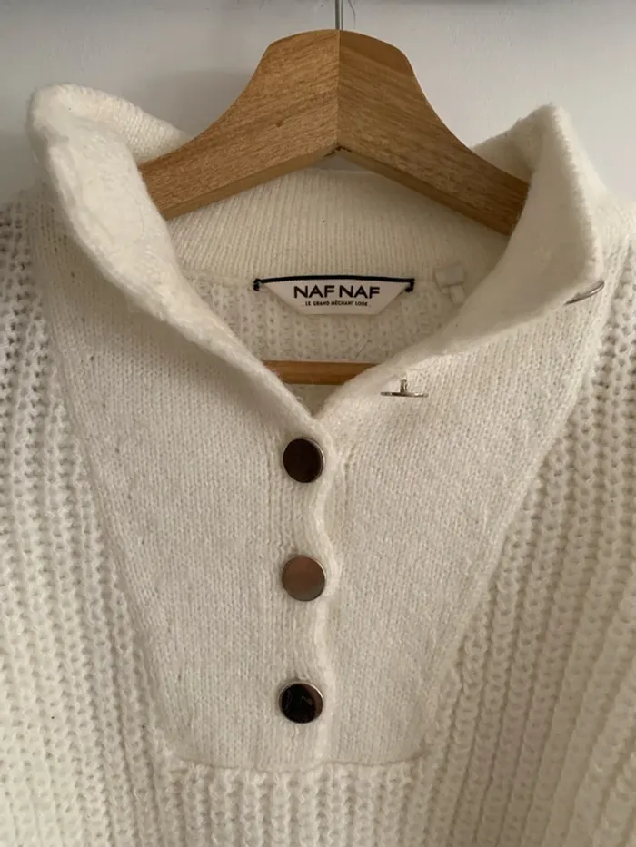 Pull Naf Naf blanc avec col - photo numéro 2